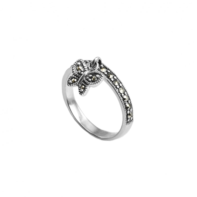 Dainty Marcasite Butterfly Charm Sterling Silver Ring