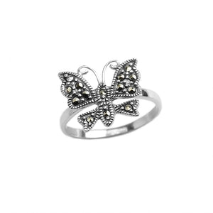 Petite Marcasite Butterfly Sterling Silver Ring