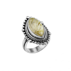 Radiant Golden Inclusions Golden Rutilated Quartz Sterling Silver Ring