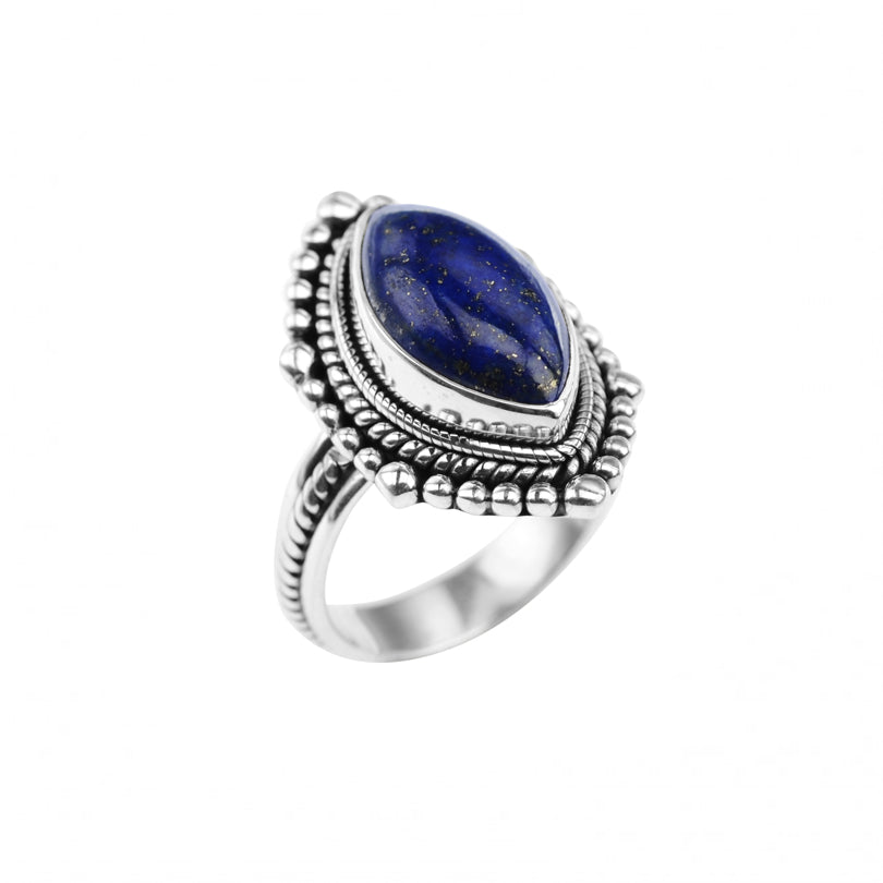 Shiny Dotted Design Lapis Sterling Silver Ring