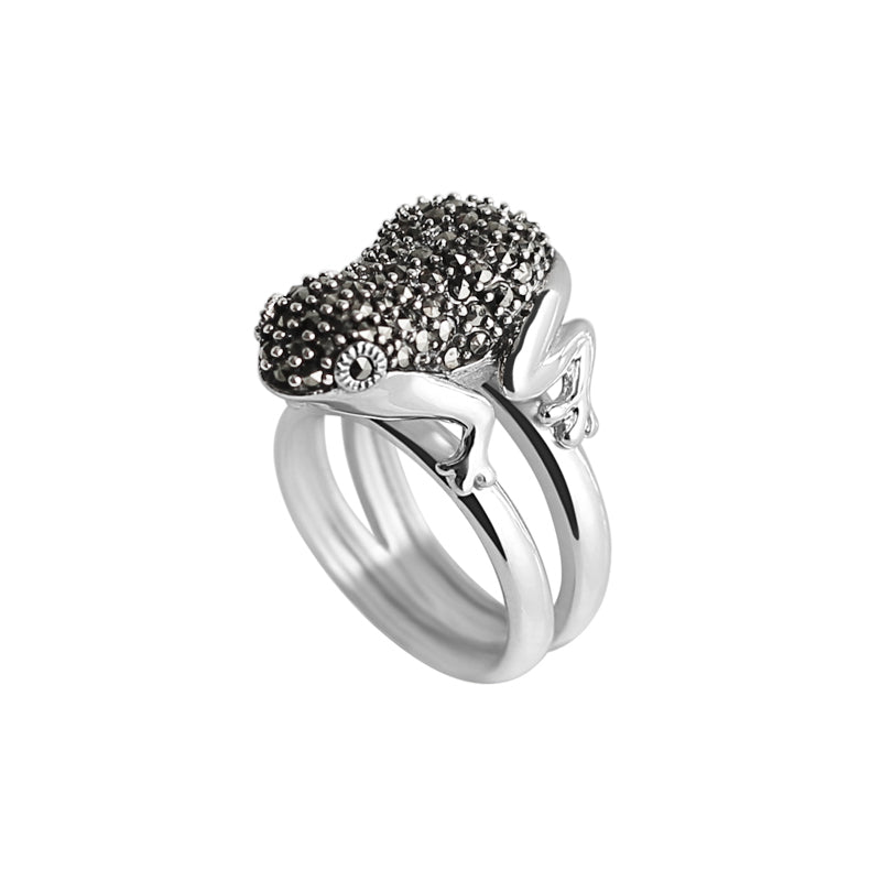 Delightful Marcasite Sterling Silver Frog Ring