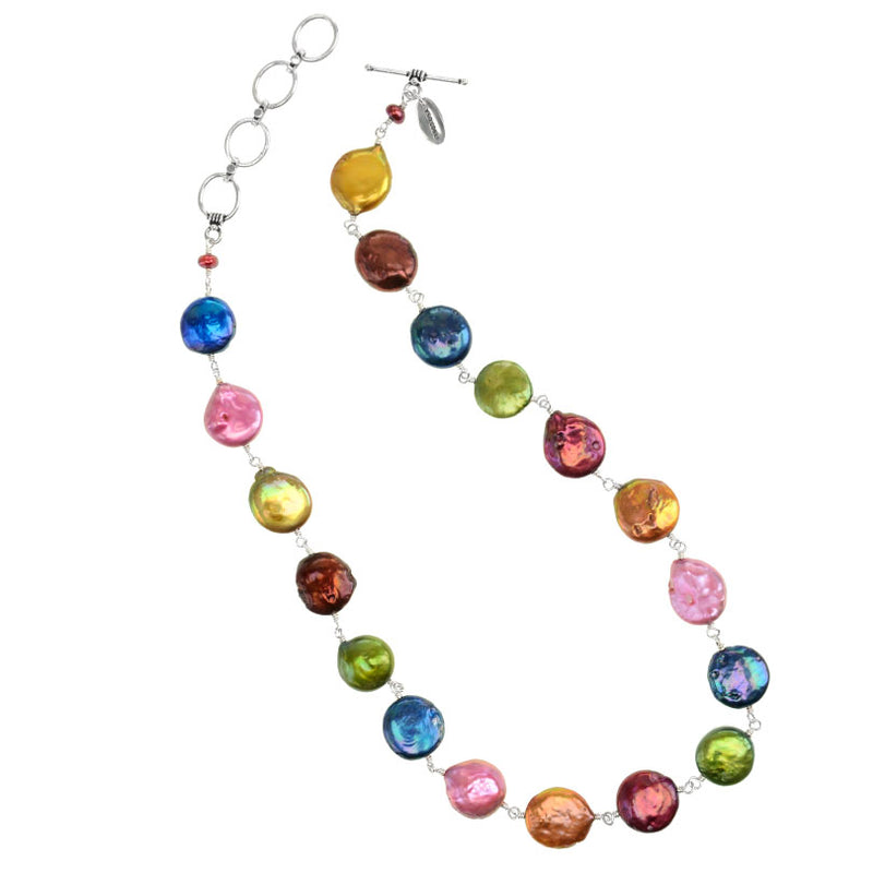 Rainbow Fresh Water Coin Pearl Sterling Silver Necklace