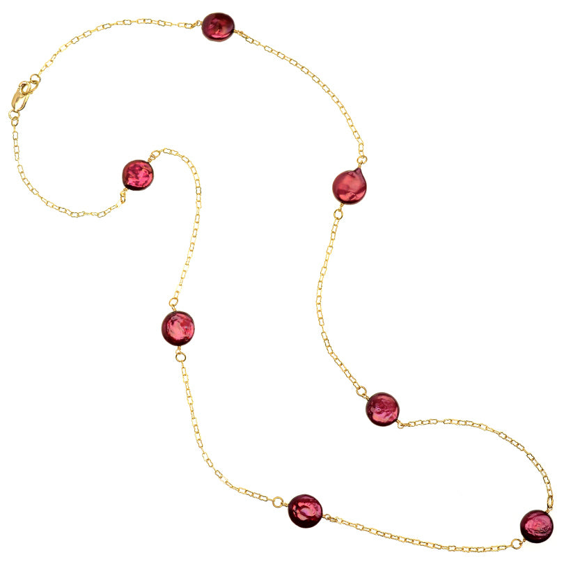 Gold Plated Chain Fresh Water Coin Pearl Necklace - 54"