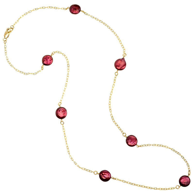 Gold Plated Chain Fresh Water Coin Pearl Necklace - 54