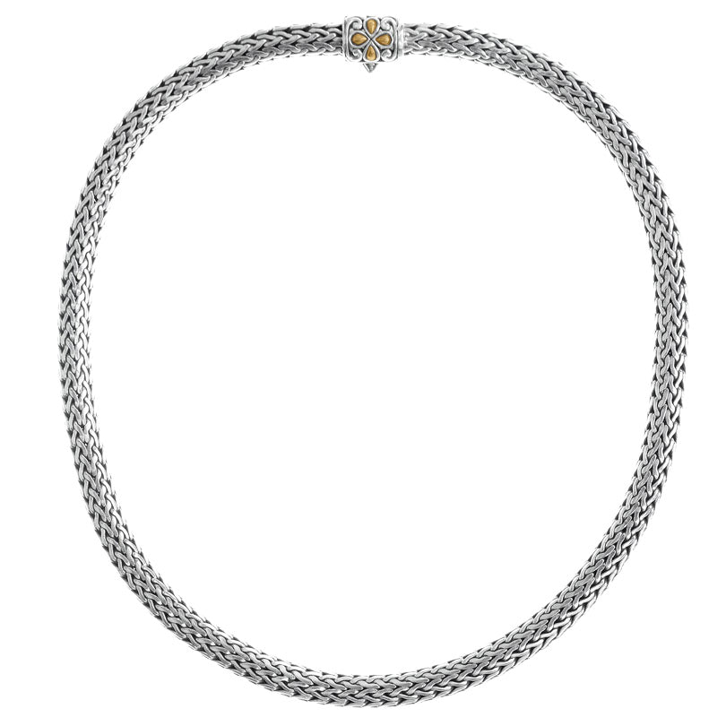 Sterling Silver 7mm Bali Weave Statement Chain with 18kt Gold Accent Barrel Clasp