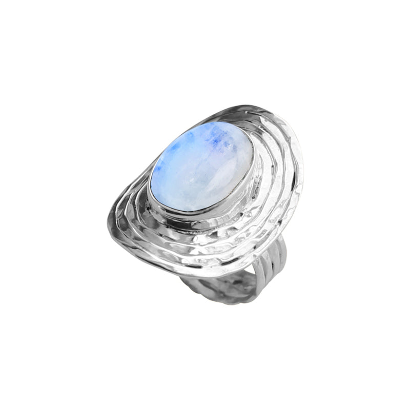 Shimmering Rainbow Moonstone Sterling Silver Statement Ring