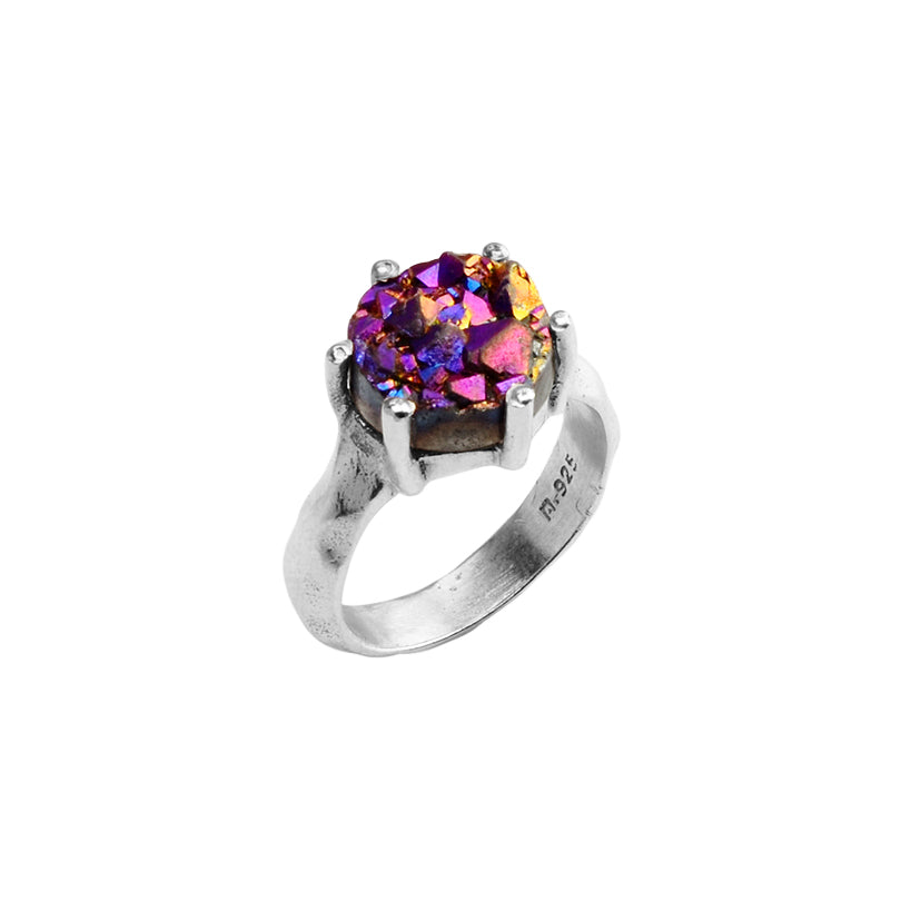 Petite Purple Titanium Drusy Sterling Silver Ring