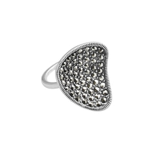 Attractive Modern Design Marcasite Sterling Silver Ring