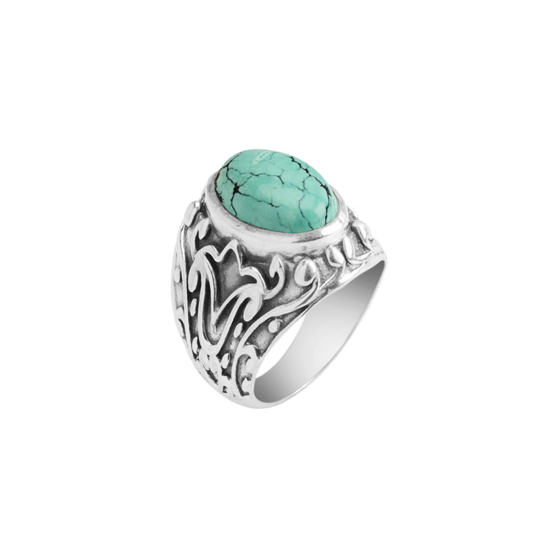Spectacular Genuine Turquoise Silver Design Sterling Silver Statement Ring