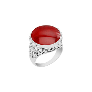 Bright Red Sponge Coral Sterling Silver Balinese Ring
