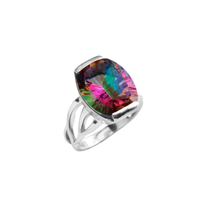 Gorgeous Rainbow Mystic Quartz Sterling Silver Ring