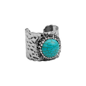 Hematite and Crystal Encircled Howlite Turquoise Silver Plated Ring