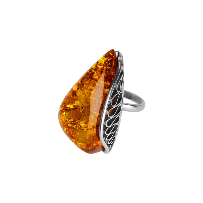 Magnificent Sparkling Cognac Baltic Amber Sterling Silver Statement Ring 7.5