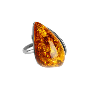Magnificent Sparkling Cognac Baltic Amber Sterling Silver Statement Ring 7.5