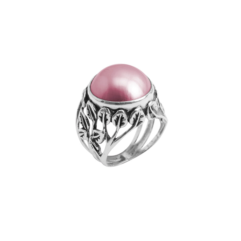 Shimmering Pink Mabe Pearl Balinese Sterling Silver Statement Ring