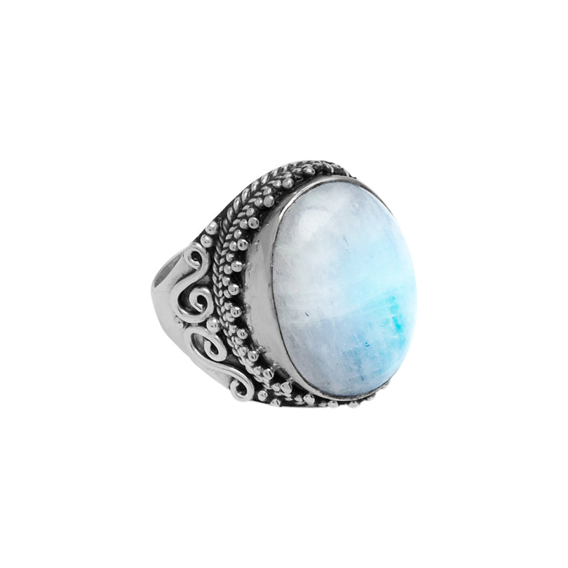 Mystical Magical Moonstone Large Stone Sterling Silver Statement Ring