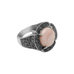 Creamy Pink Mother of Pearl and Marcasite Sterling Silver Ring