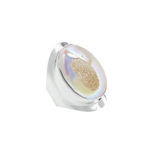 Sparkling Champagne Titanium Drusy Sterling Silver Statement Ring