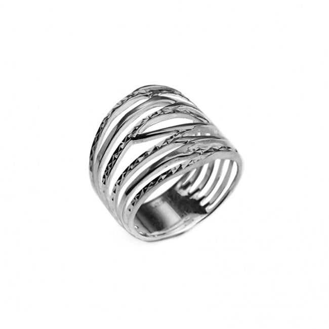 Delicately Shiny Entwined Layered  Rhodium Plated Sterling Silver Statement Ring