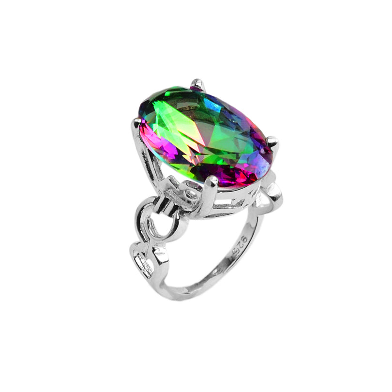 Gorgeous Mystic Quartz Sterling Silver Heart Design Band Statement Ring