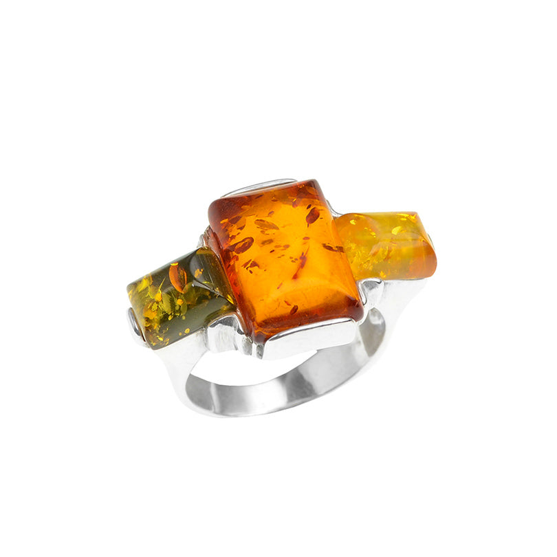 Gorgeous Baltic Amber Wave Cut Sterling Silver Ring