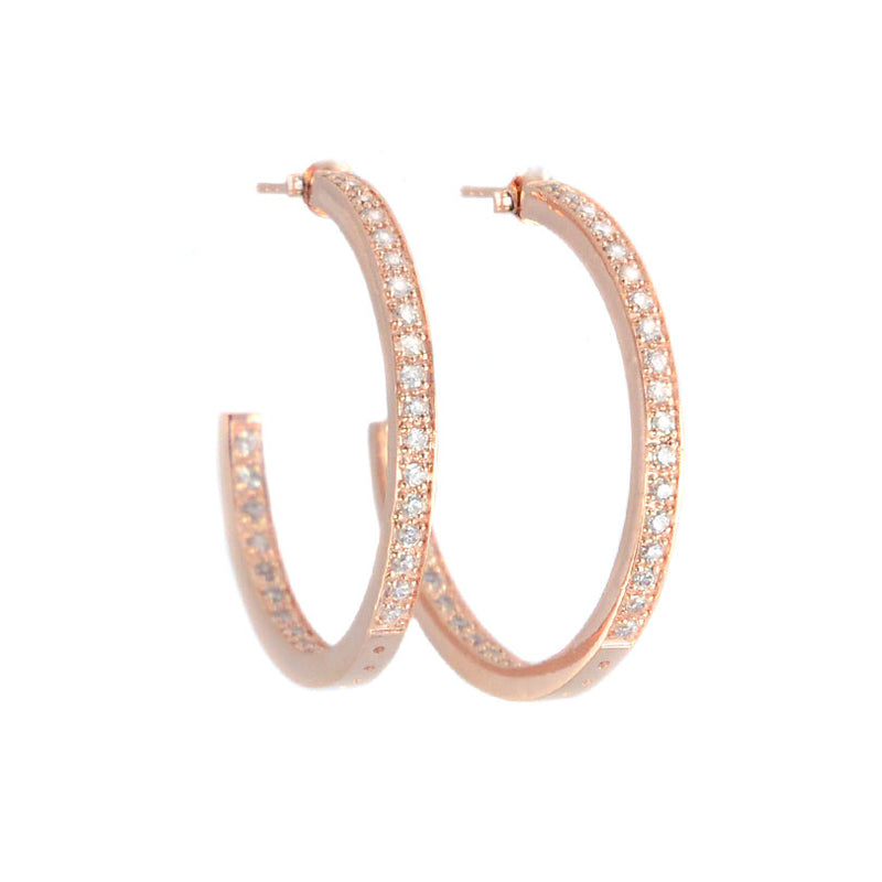 14kt Rose Gold Plated Crystal Round Half Hoops 1-1/2