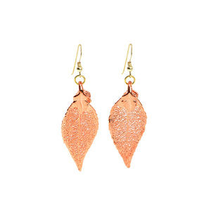 Real Leaf Earrings Saturated with Rose Gold Copper