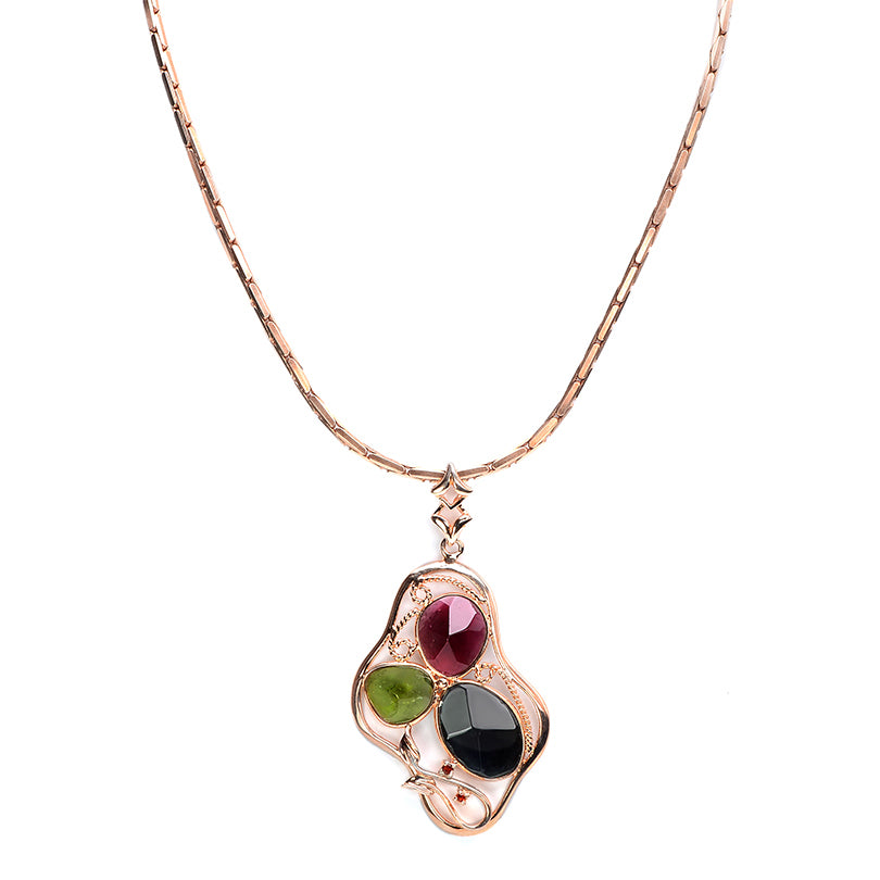Amazing Tourmaline Stones on Rose Gold Plated Silver Cardano Chain Necklace