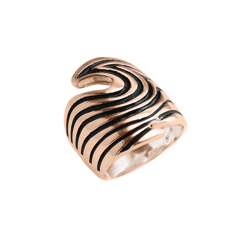 Mysterious Dark Wave 18kt Rose Gold Plated Sterling Silver Statement Ring