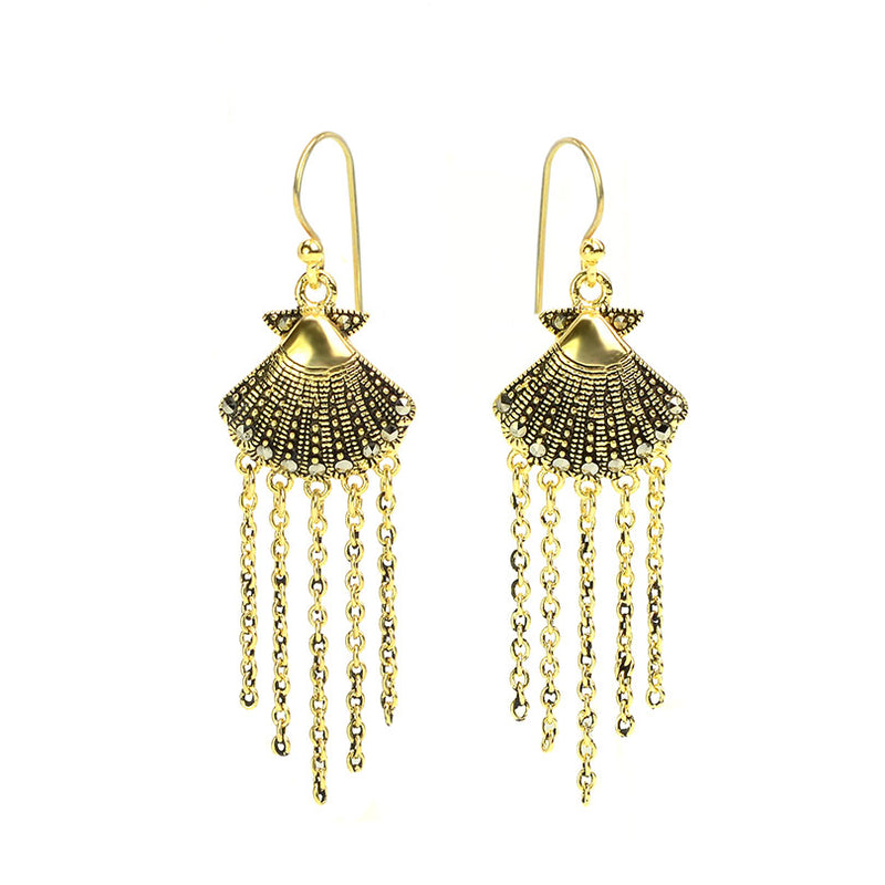 From the Sea 14kt Gold Plated Marcasite Seashell Earrings