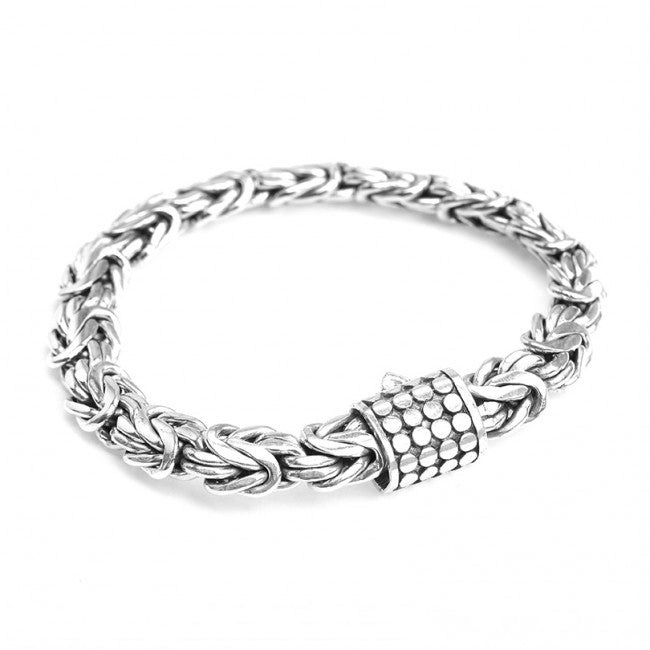 Sterling Silver 10mm Borobudur Statement Bracelet with Dotted Barrel Clasp 9"