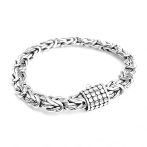 Sterling Silver 10mm Borobudur Statement Bracelet with Dotted Barrel Clasp 9"