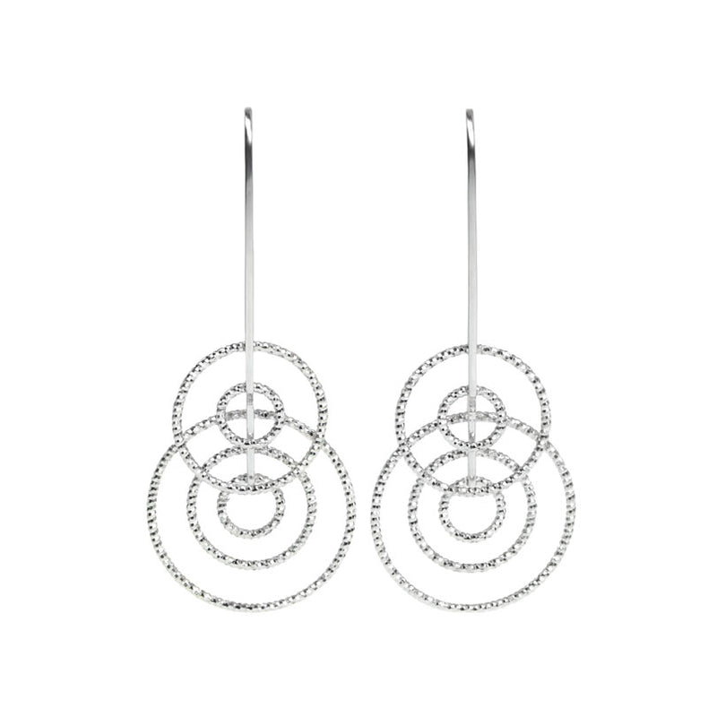 Sparkling Rhodium Plated Diamond Cut Circle Drop Earrings
