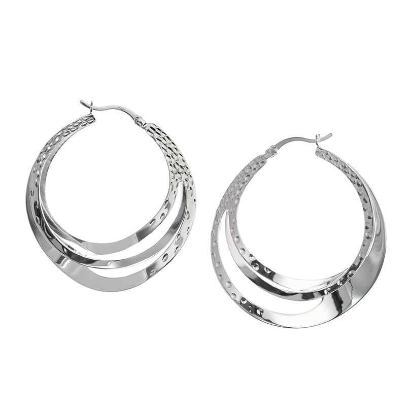 Sleek Smooth & Hammered Layered Sterling Silver 18kt Gold Accent Statement Hoop Earrings
