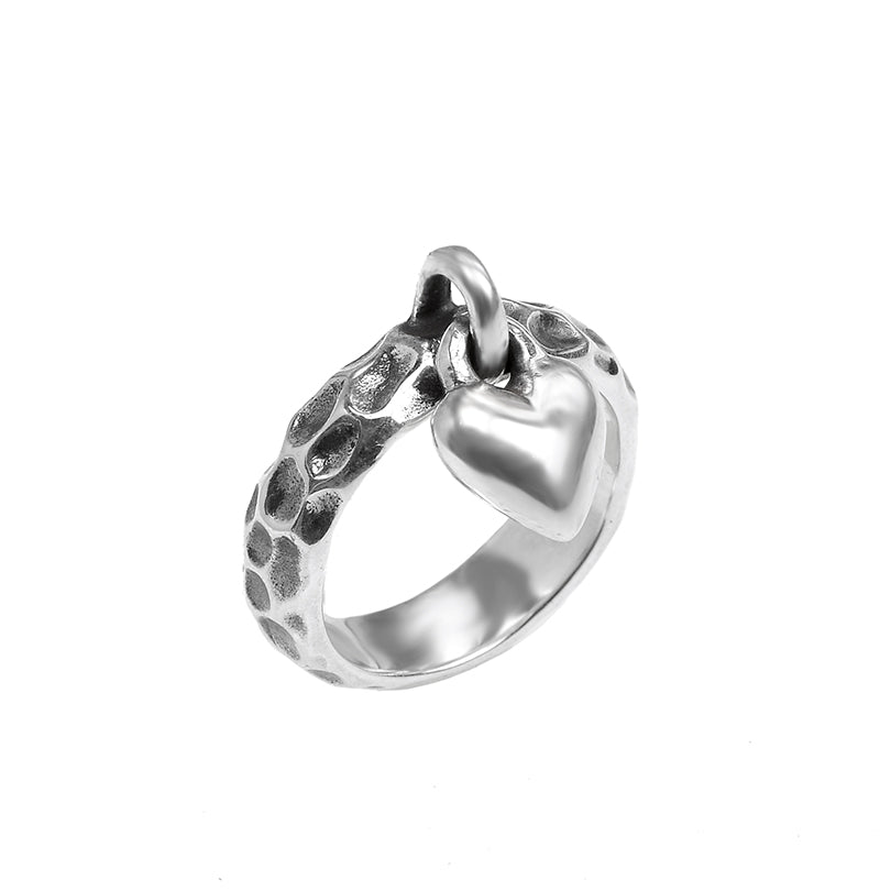 Unique Design Dangling Heart Sterling Silver ring