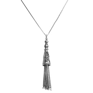Exotic Balinese Filigree Tassel Sterling Silver Necklace