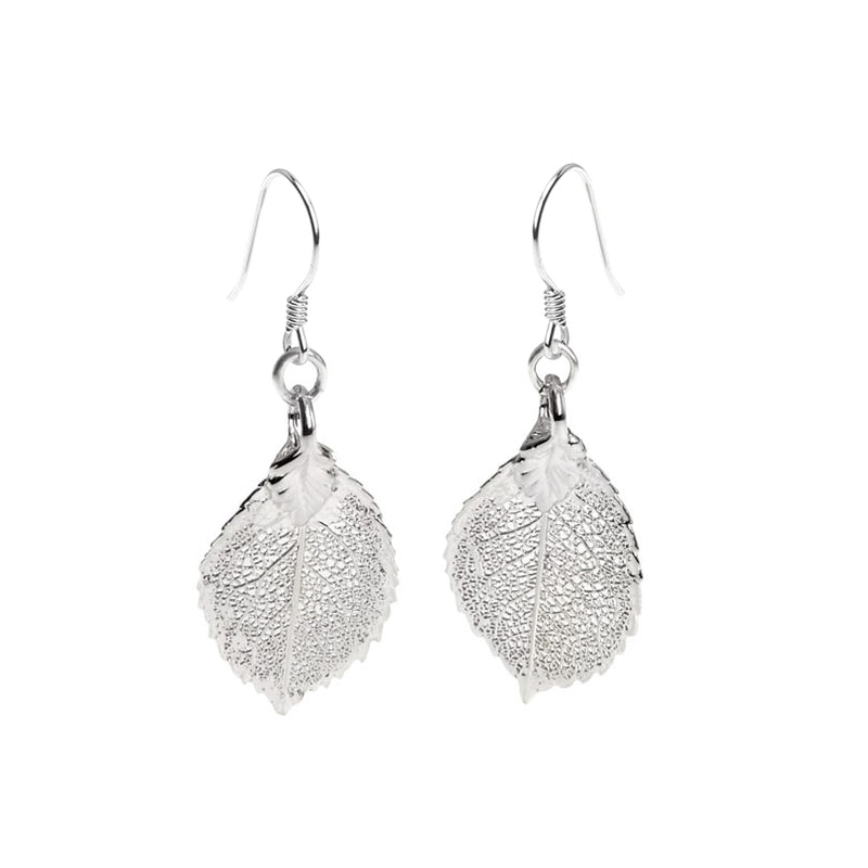 Real Leaf Silver Saturated Earrings