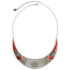 Vibrant Red and Silver Plated Peacock Marcasite Statement Necklace