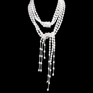 Lovely White Fresh Water Pearl 3 Strand Lariat Necklace