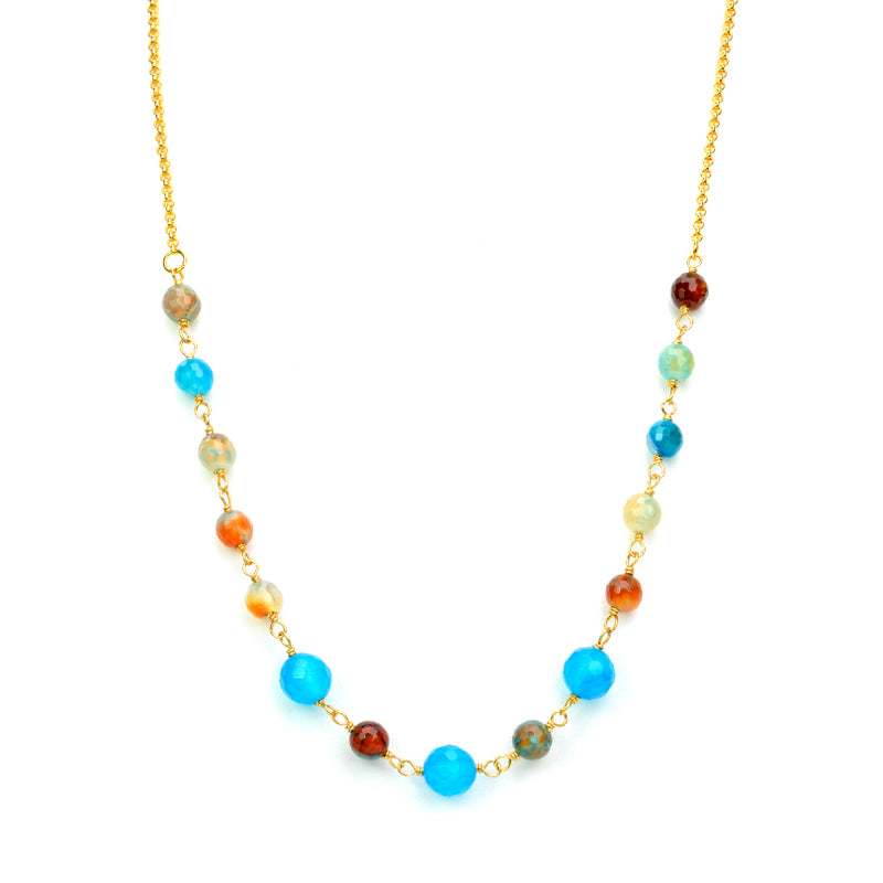 Rainbow Blue and Mixed Colors of Agate Gold Plated Necklace