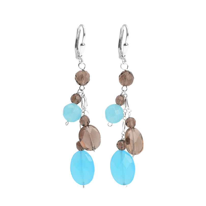 Brillant Blue Jade & Smoky Quartz Sterling Silver Earrings