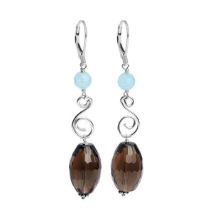 Stunning Faceted Smoky Quartz Chalcedony Earrings with Lever-Back Hooks