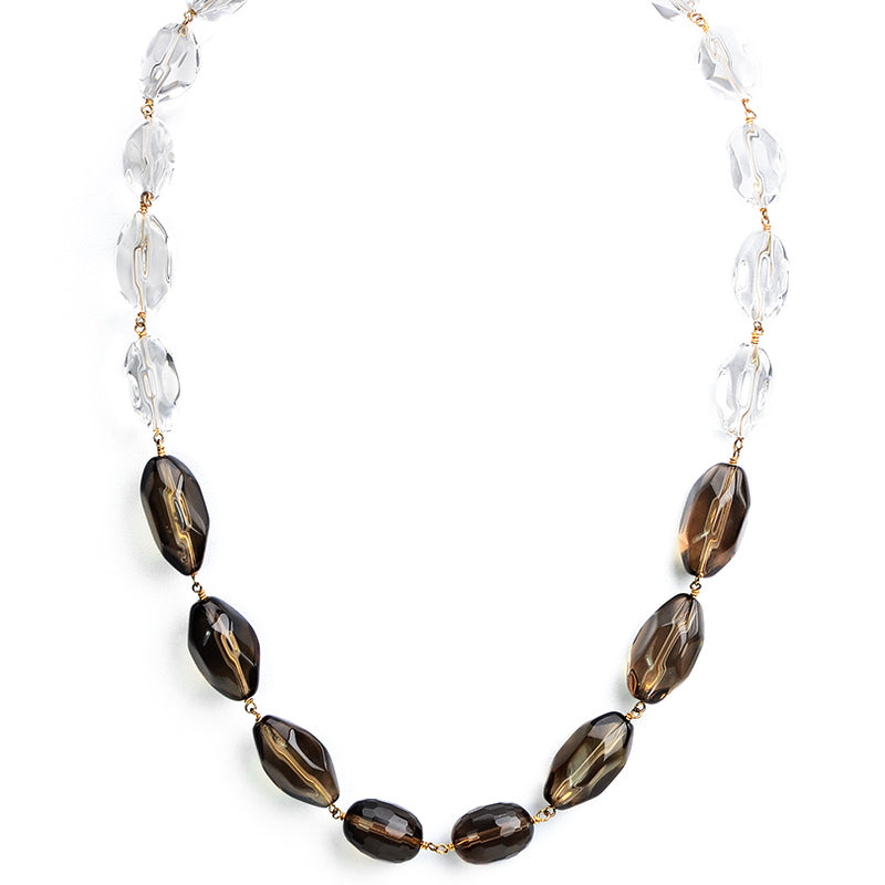 Stunning Faceted Smooth Quartz and Smoky Quartz Statement Necklace