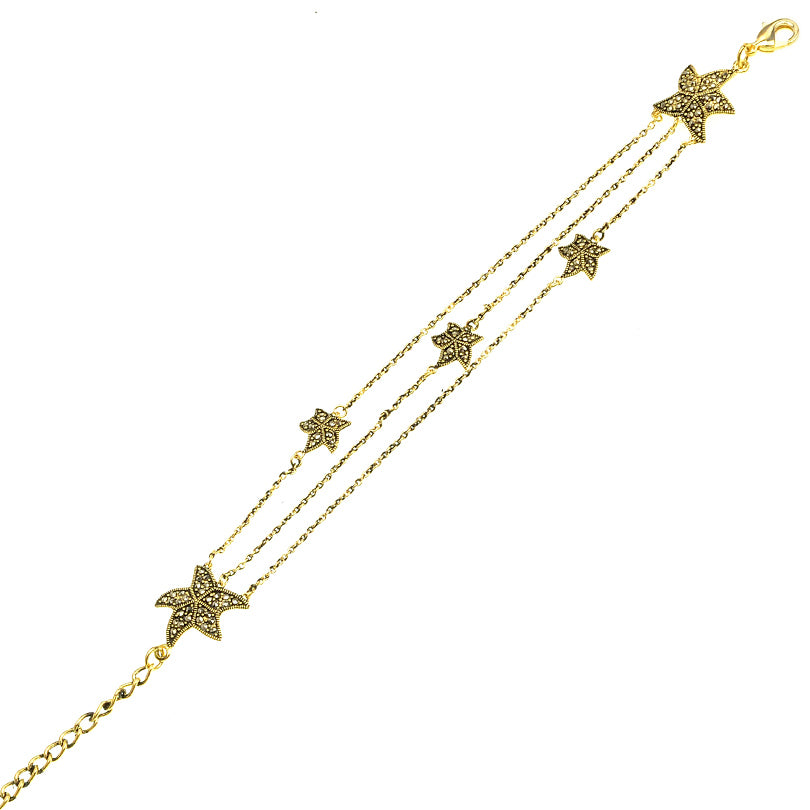 Adorable Sea Creature 14kt Gold Plated Marcasite Starfish Bracelet