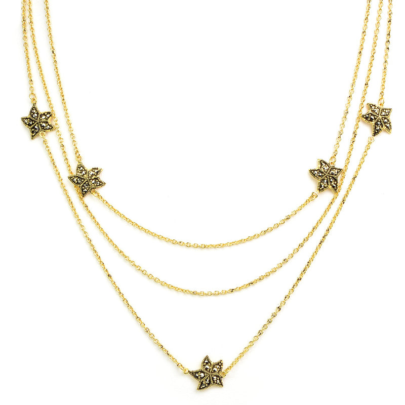 Adorable Sea Creature 14kt Gold Plated Marcasite Starfish Necklace