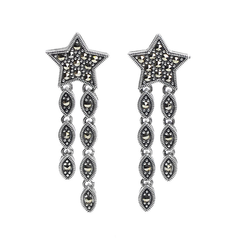 Sparkling 'Star Fall' Marcasite Sterling Silver Earrings