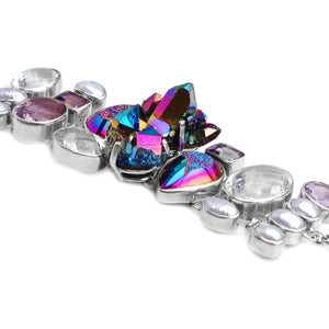 Fabulous Starborn Titanium Quartz Crystal Druzy & Amethyst Sterling Silver Statement Bracelet