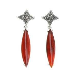 Super Star Marcasite Mother of Pearl or Carnelian Sterling Silver Statement Earrings