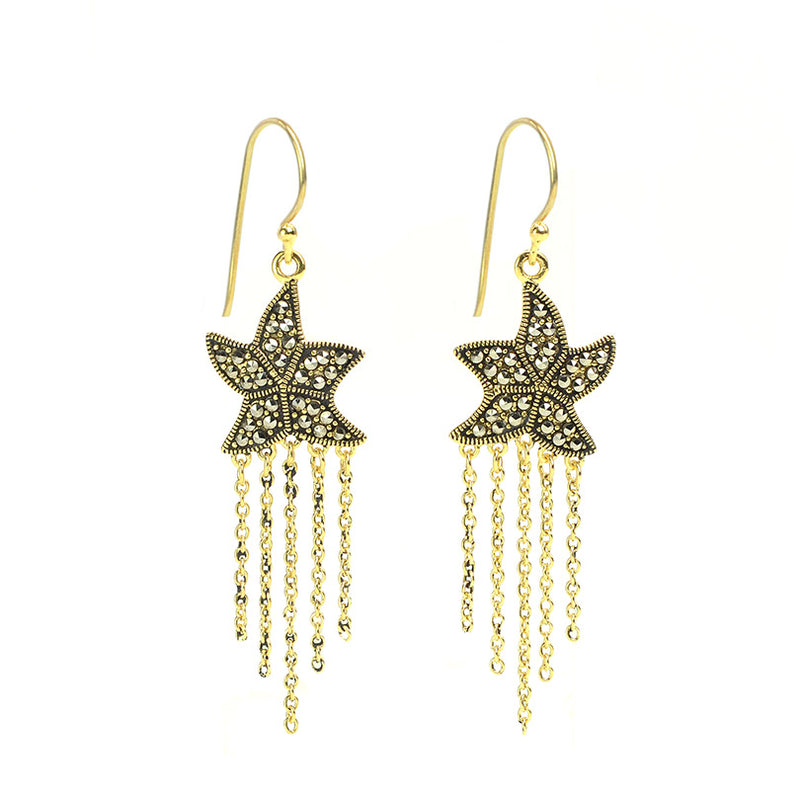 Adorable Sea Creature 14kt Gold Plated Marcasite Starfish Earrings