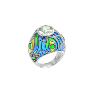 Bold Peacock Ring With green Stone & Marcasite Sterling Silver Statement Ring
